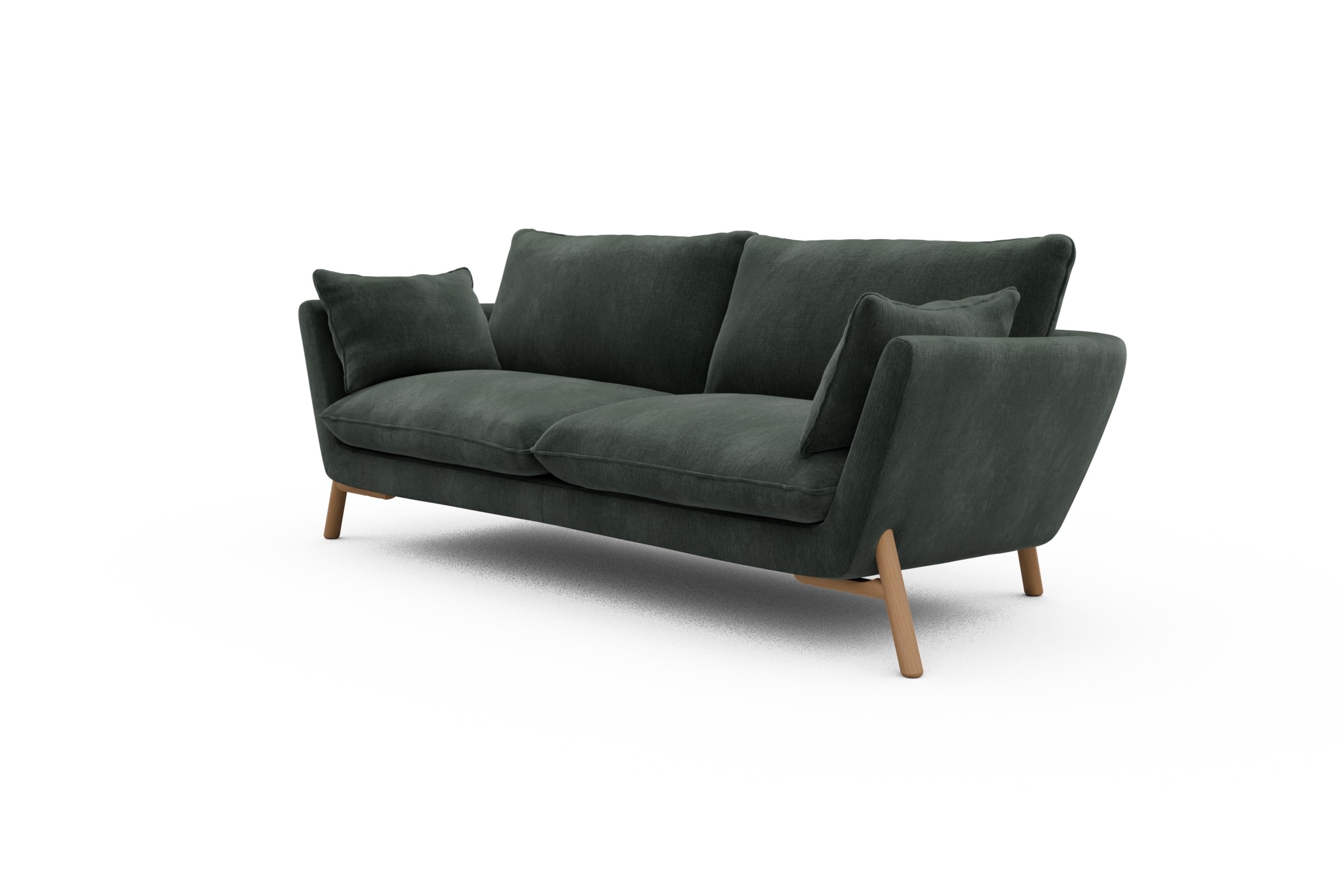 Sofa Emil 3-Sitzer Beinfarbe Eiche Natur Smooth-Laurel-Green