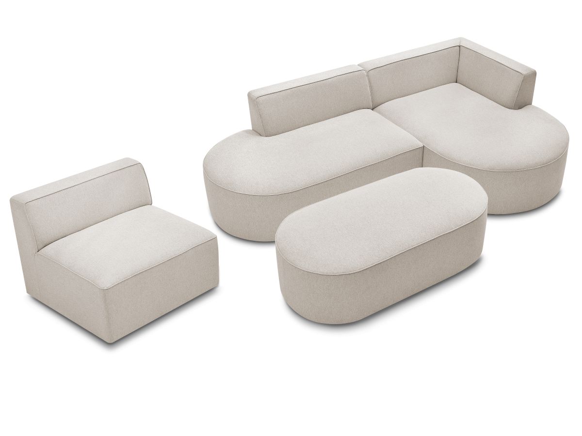 Bobochic Rousseau Ecksofa mit Sofamodul und Pouf Melange-Stoff Beige Ecke rechts