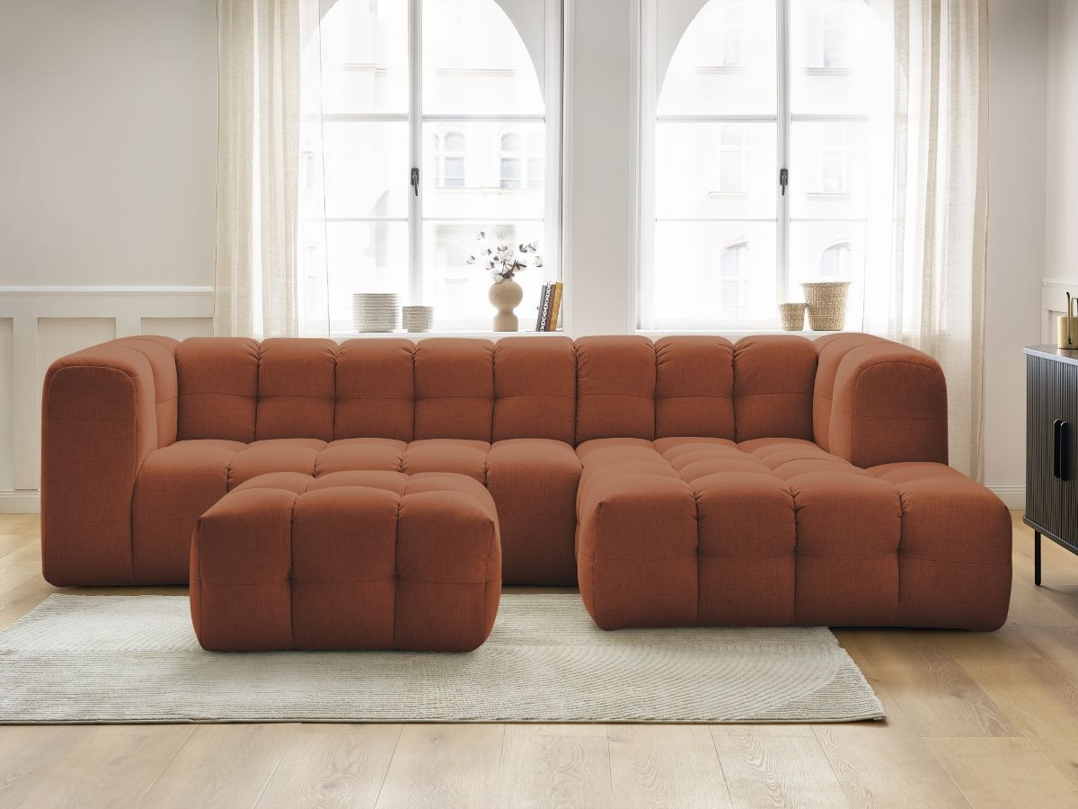 Bobochic Cloud Ecksofa mit Pouf 288 × 184 cm Stoff Orange Ecke rechts