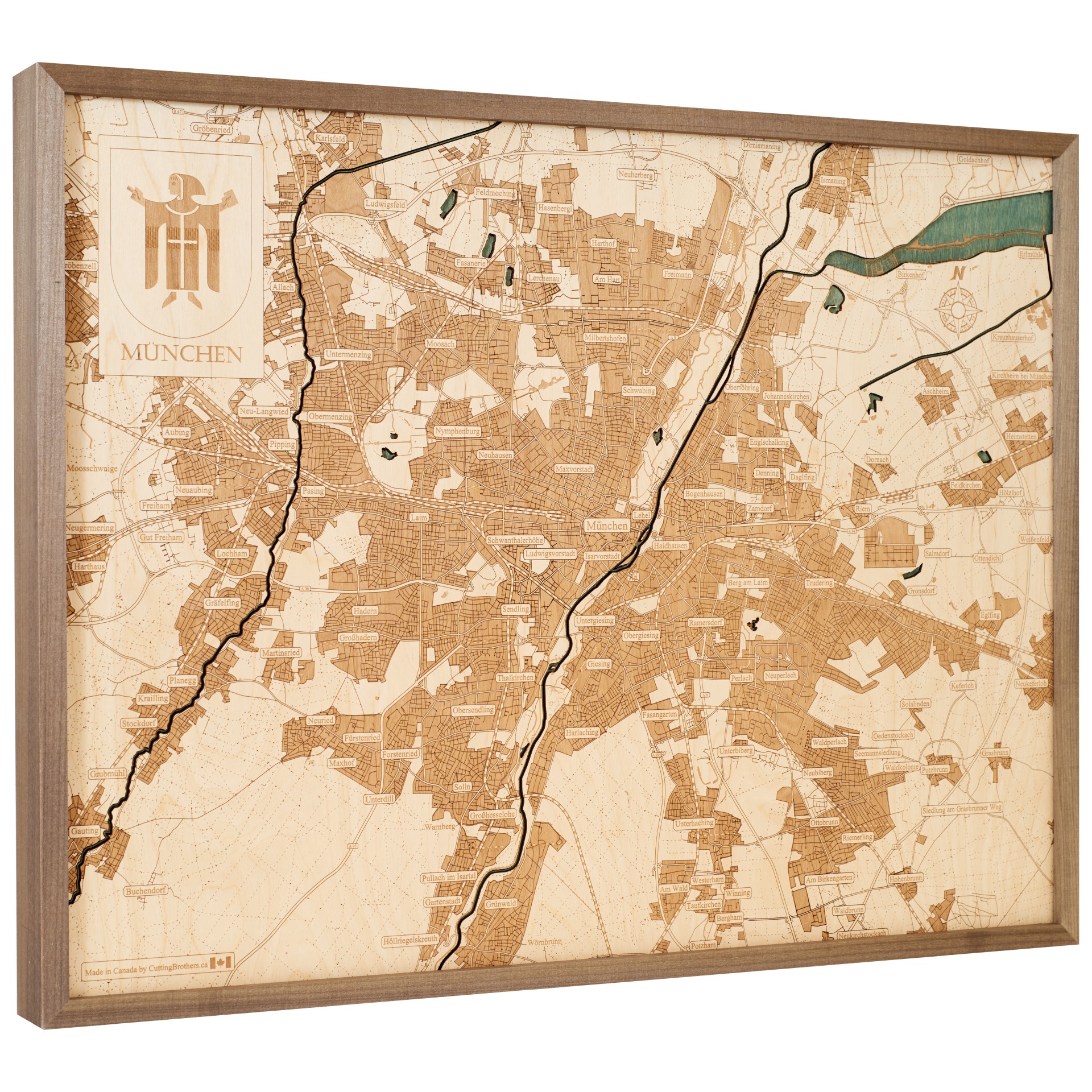 Cutting Brothers 3D Holz-Wandkarte München 81x61 cm
