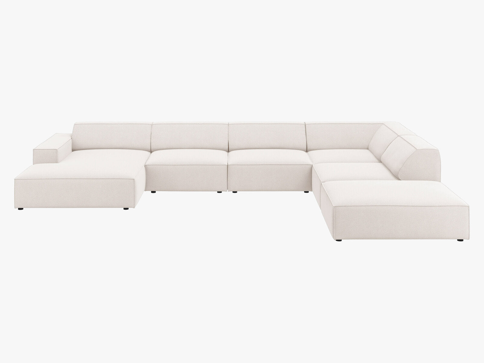 Micadoni Panorama-Ecksofa Jodie 7-Sitzer Rechts Strukturierter Stoff Megan Helles Beige