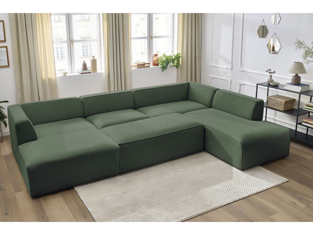 Bobochic Megeve Wohnlandschaft mit Pouf Melange-Stoff Grün Ecke links