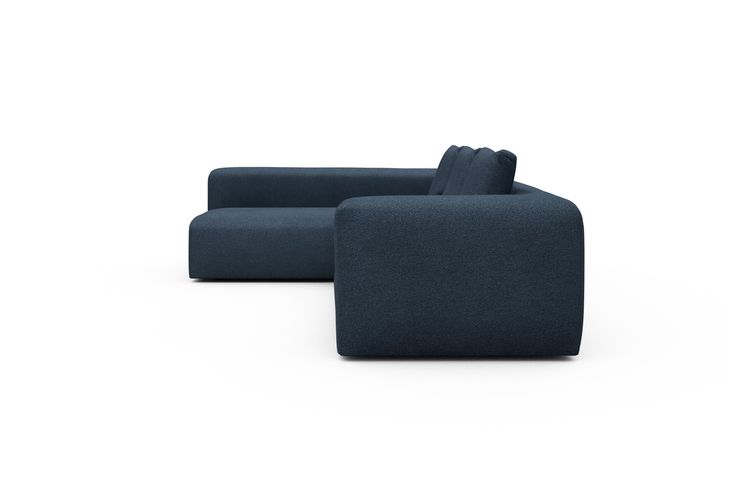 Ecksofa Fred 2x 2,5-Sitzer links offen Boucle-Blue
