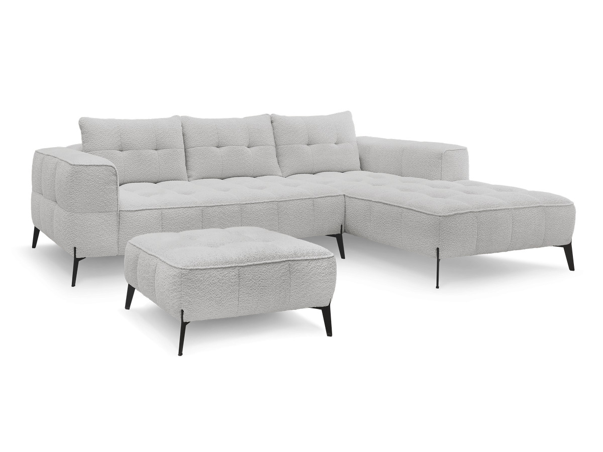 Bobochic Anis Ecksofa mit Pouf Bouclé-Stoff Hellgrau Ecke rechts
