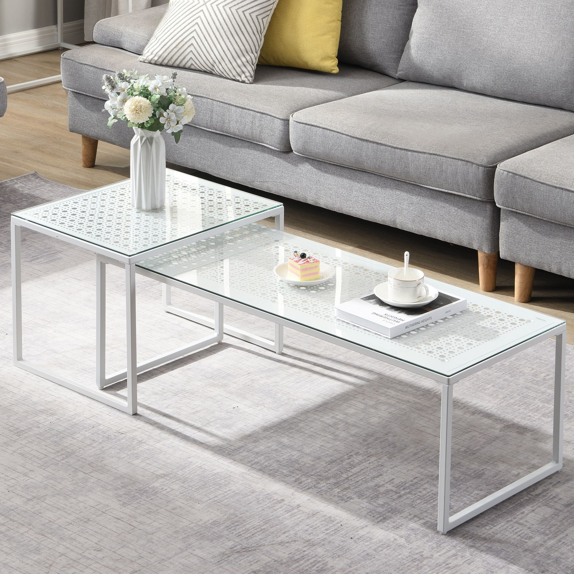 Satztisch 2er-Set Kabelvag Glas Weiß 100 × 40 × 35 cm