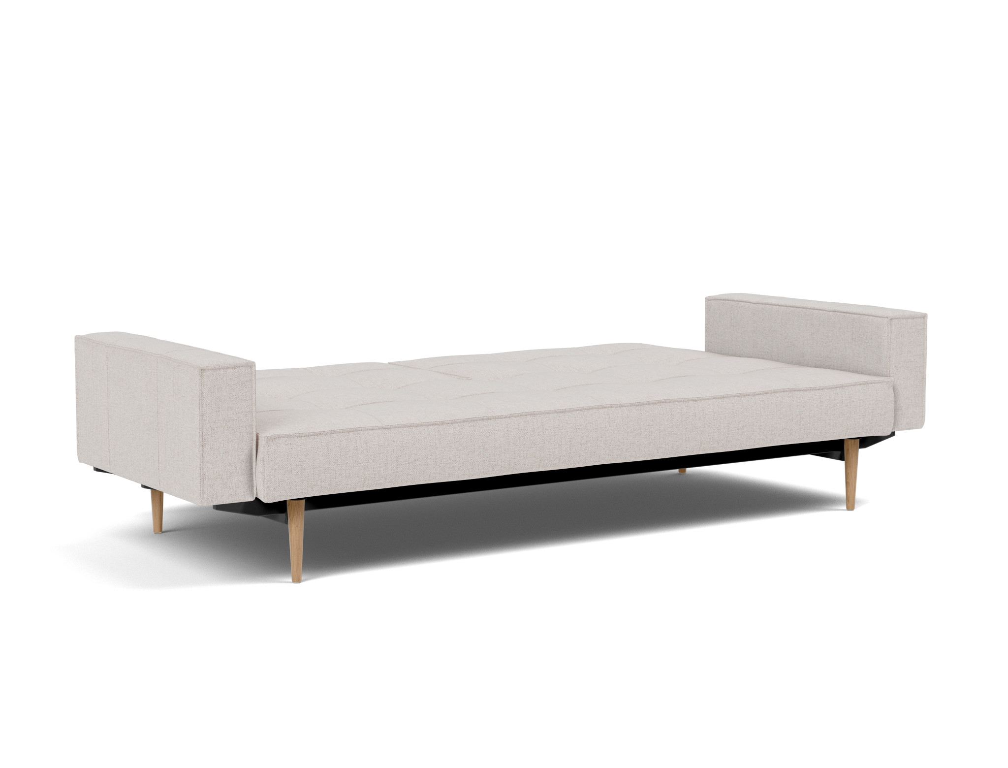 Schlafsofa Splitback mit Armlehnen Strukturierter Stoff Weda 300-Weda-Sand Beine Styletto Eiche hell