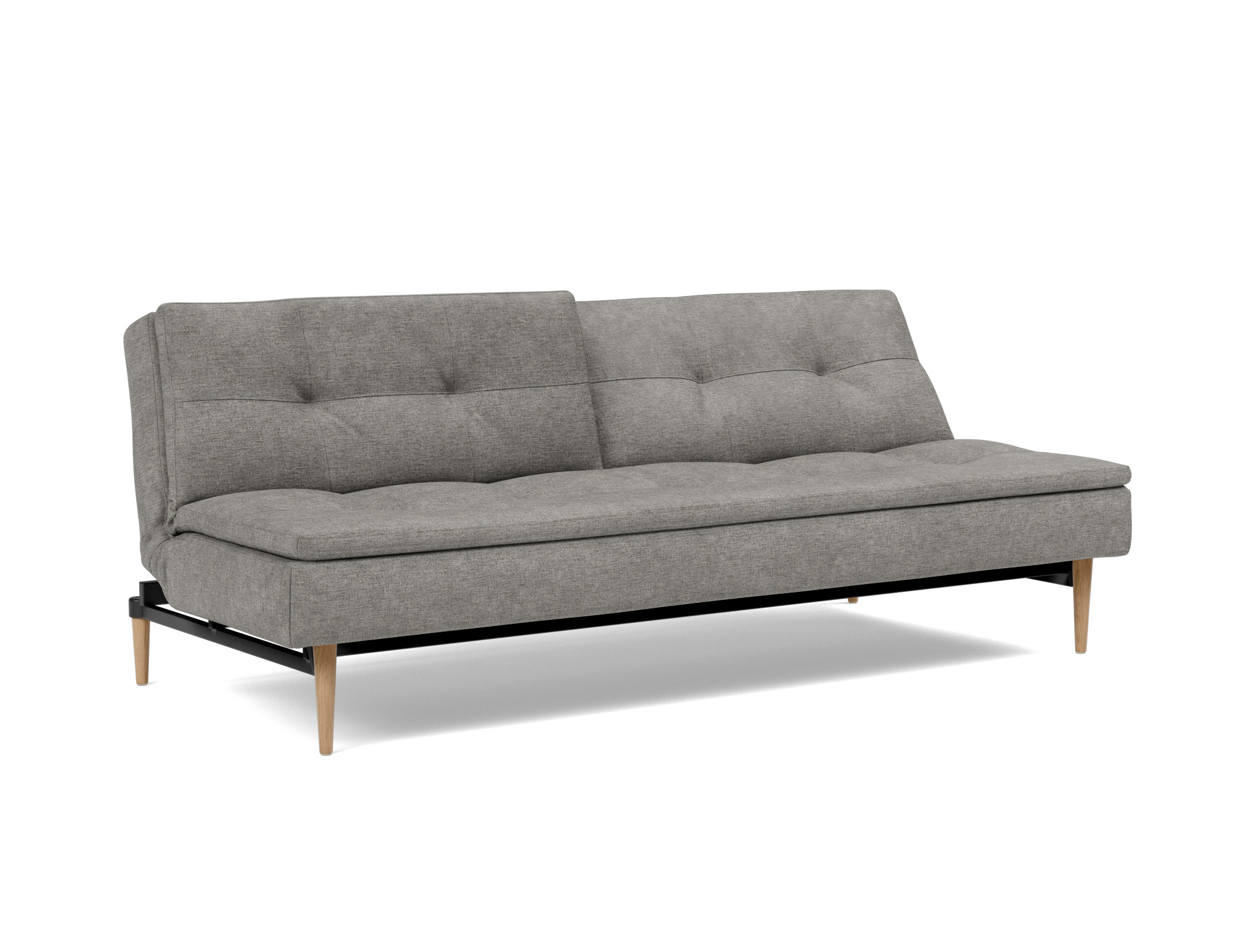 Schlafsofa Dublexo Flachgewebe Avella 282-Warm-Grey Beine Styletto Eiche hell