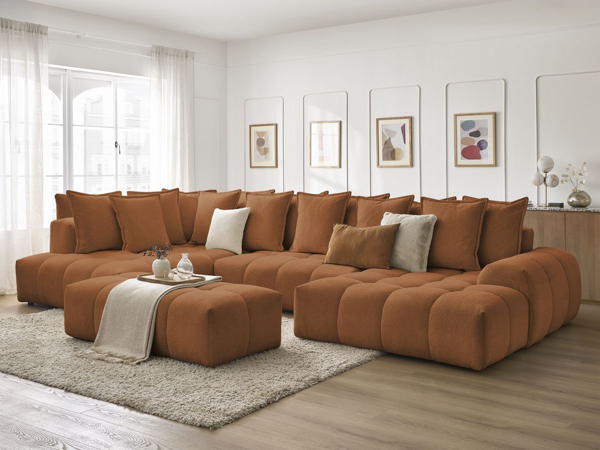 Bobochic Everest Wohnlandschaft mit Pouf, 14 Kissen Melange-Stoff Orange Ecke rechts