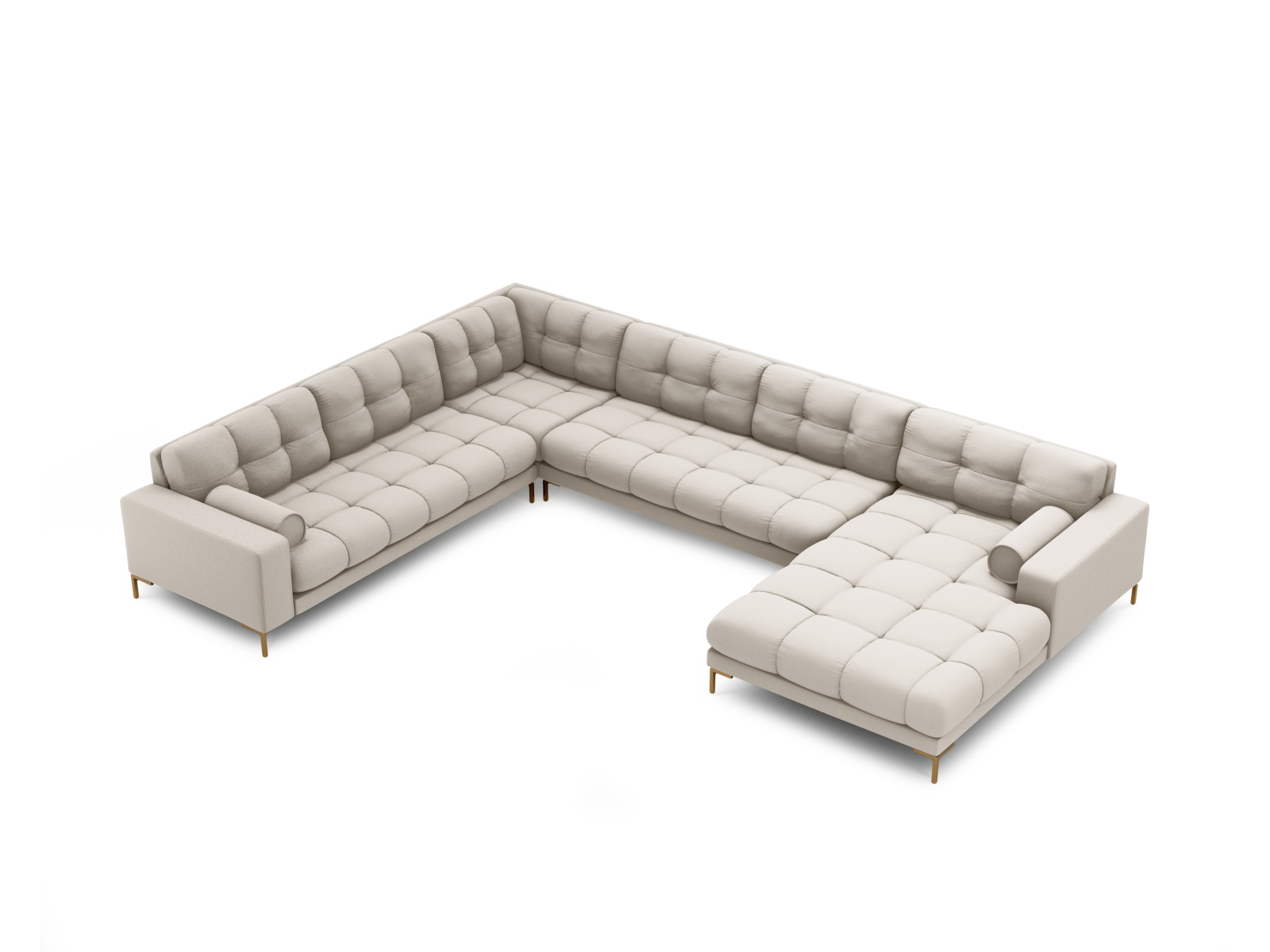 Cosmopolitan Design Panoramasofa Bali 7-Sitzer 327 cm Strukturierter Stoff Neve Beige Links Beine Gold