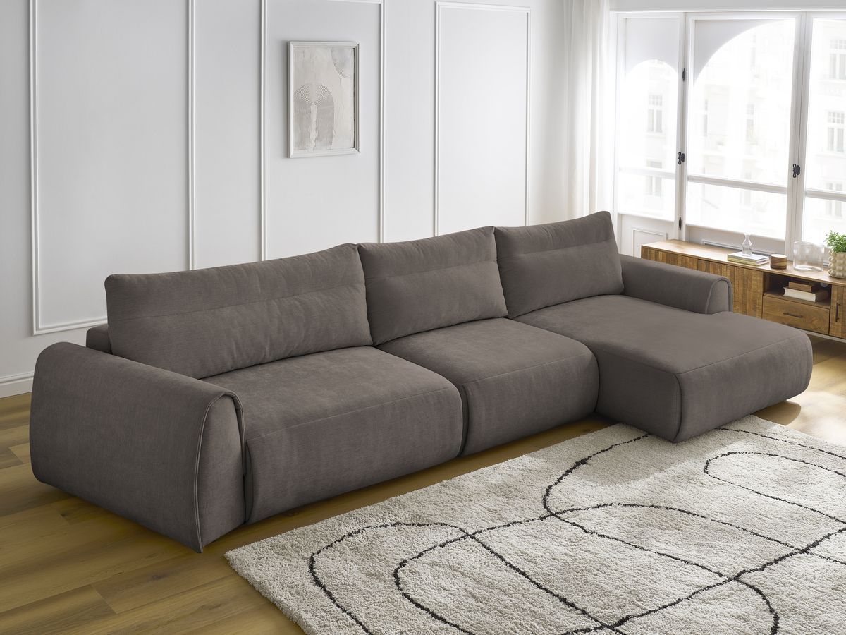 Bobochic Aden Ecksofa 386 × 152 cm Stoff Taupe Ecke rechts