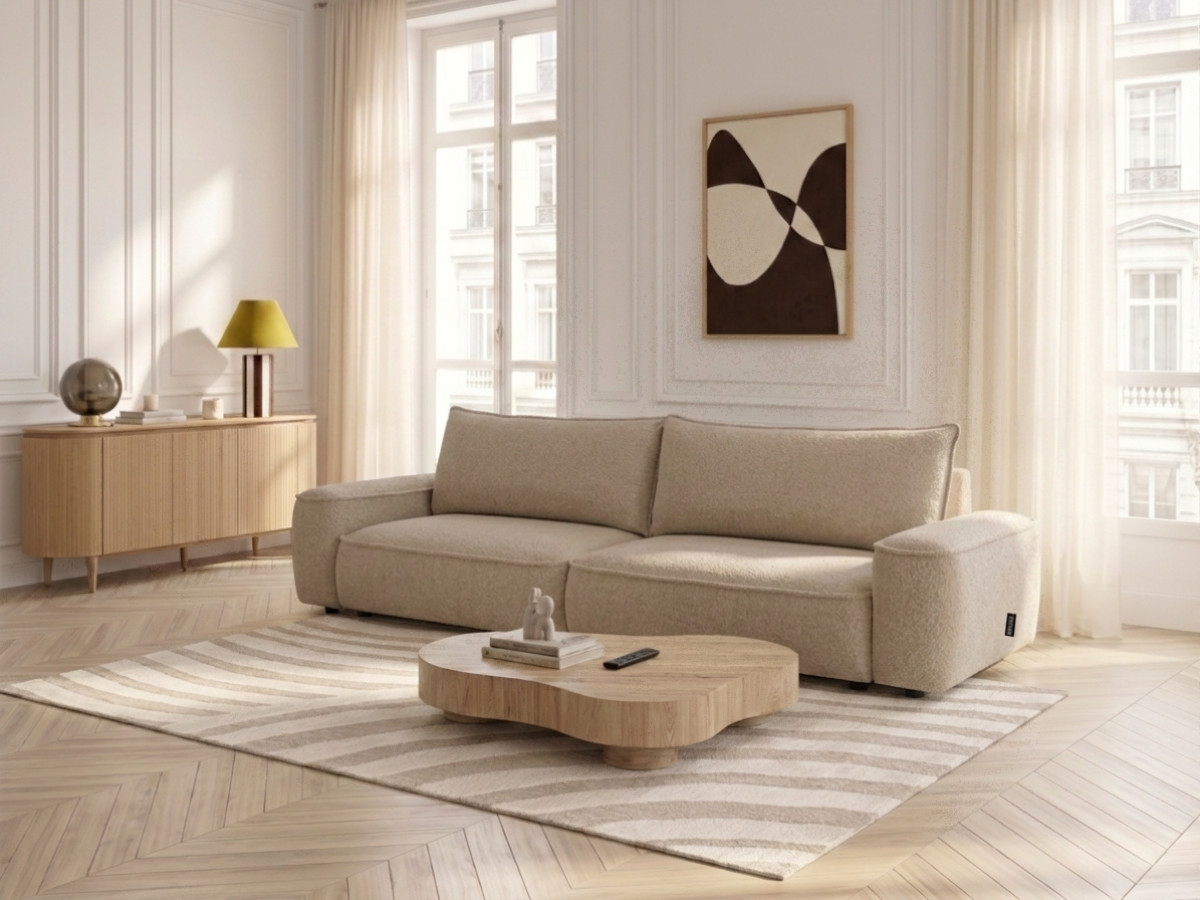 Bobochic Honore Schlafsofa 3-Sitzer mit Bettkasten Chenille Beige