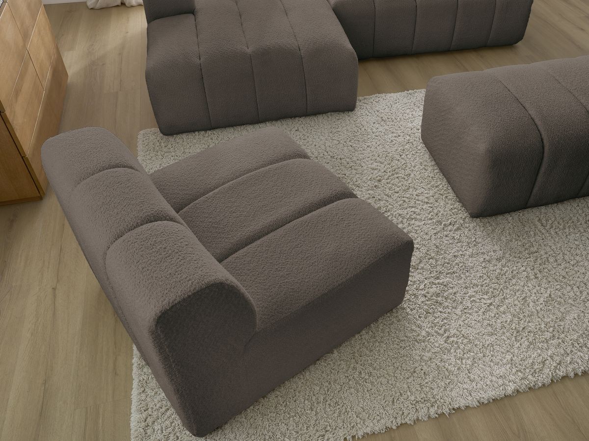 Bobochic Annecy Ecksofa mit Sofamodul und Pouf Bouclé-Stoff Braun Ecke links
