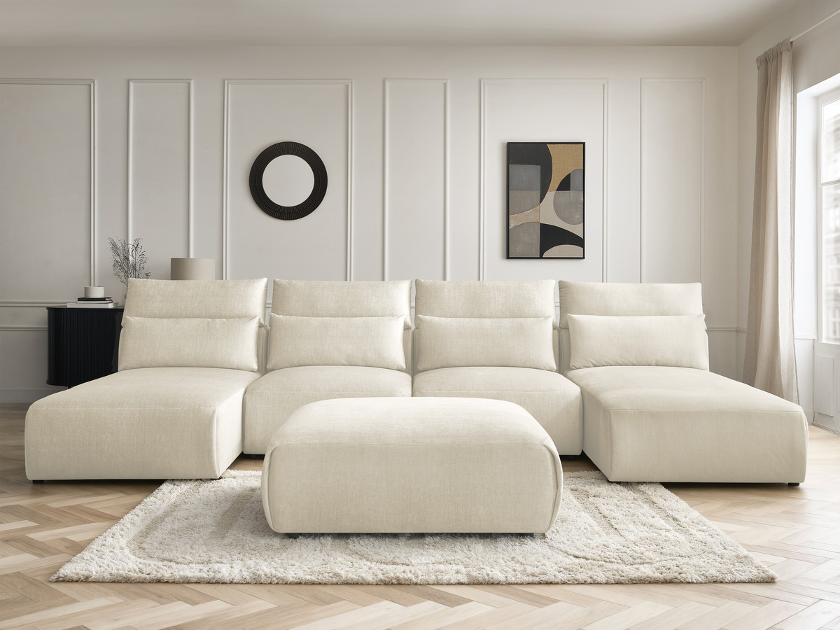 Bobochic Jana Wohnlandschaft mit großem Pouf Samt Beige