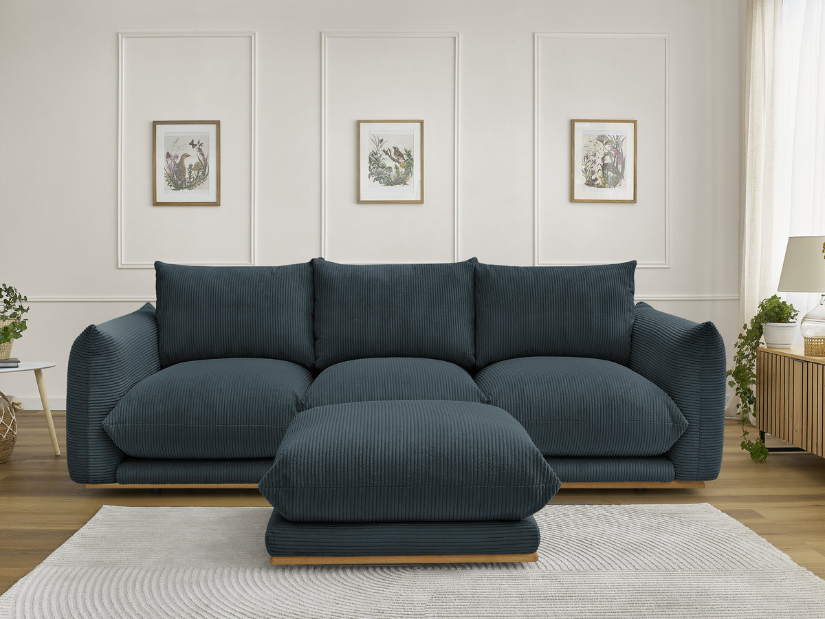 Bobochic Ernest Sofa 3-Sitzer mit Pouf 266 × 106 cm Cordsamt Dunkelblau