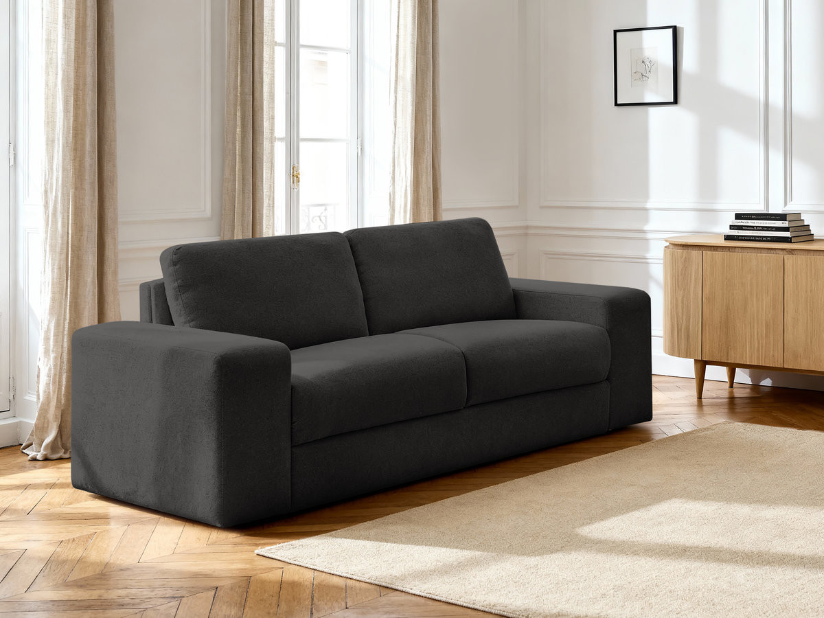 Bobochic Ibiza Schlafsofa 3-Sitzer Strukturstoff Schwarz, Liegefläche 160 × 196 cm