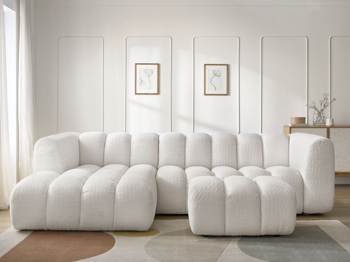 Bobochic Talia Ecksofa mit Pouf Bouclé-Stoff Weiß Ecke links