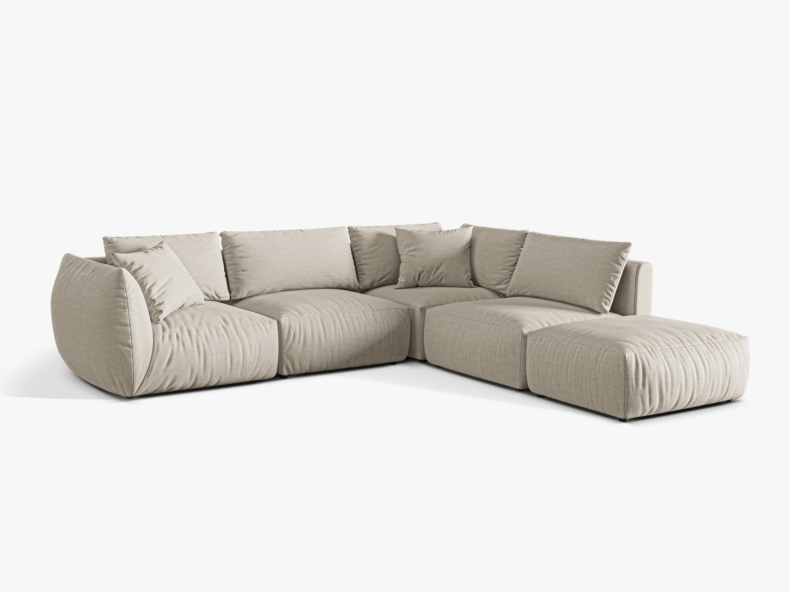 Micadoni Modulares Ecksofa Chris 4-Sitzer Rechts Strukturierter Stoff Natur