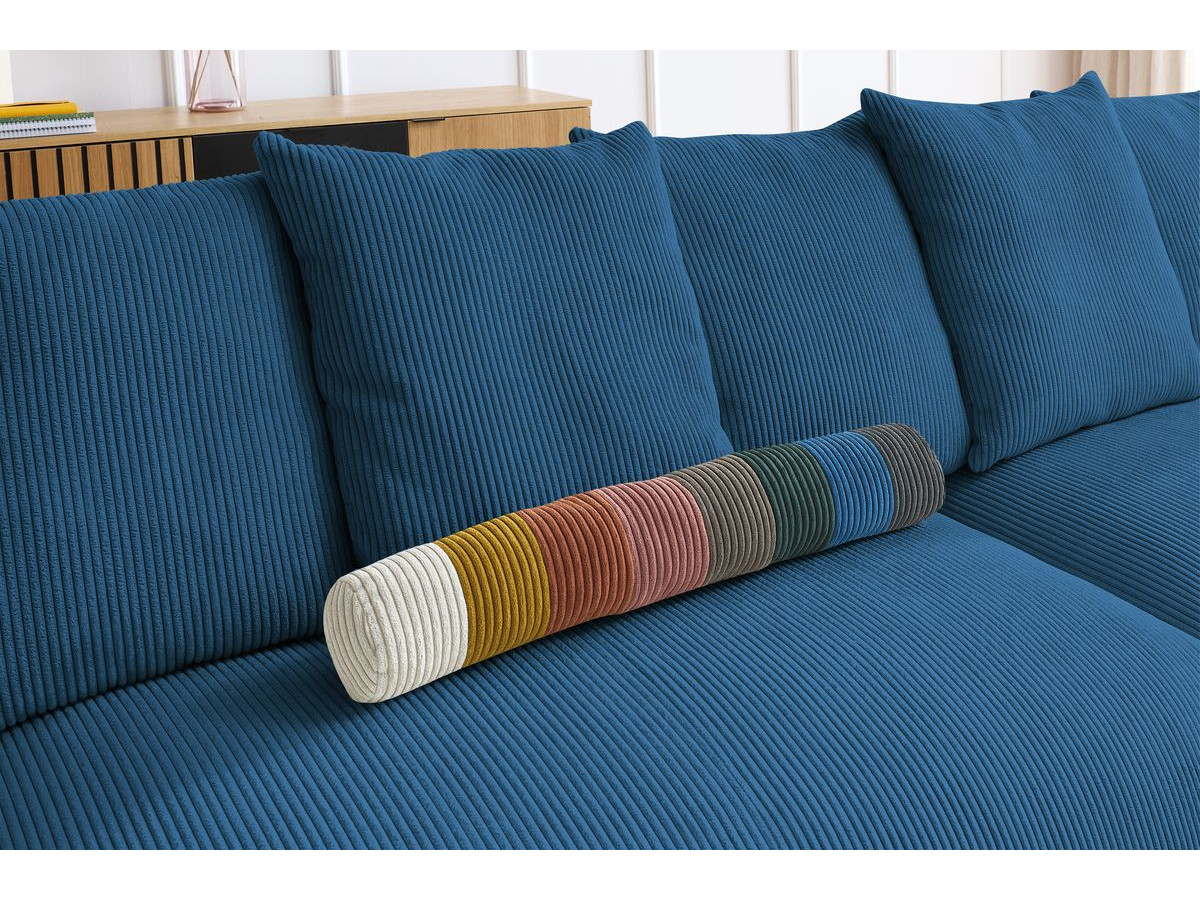 Bobochic Voltaire Ecksofa mit Pouf 322 × 268 cm Cordsamt Dunkelblau Ecke links
