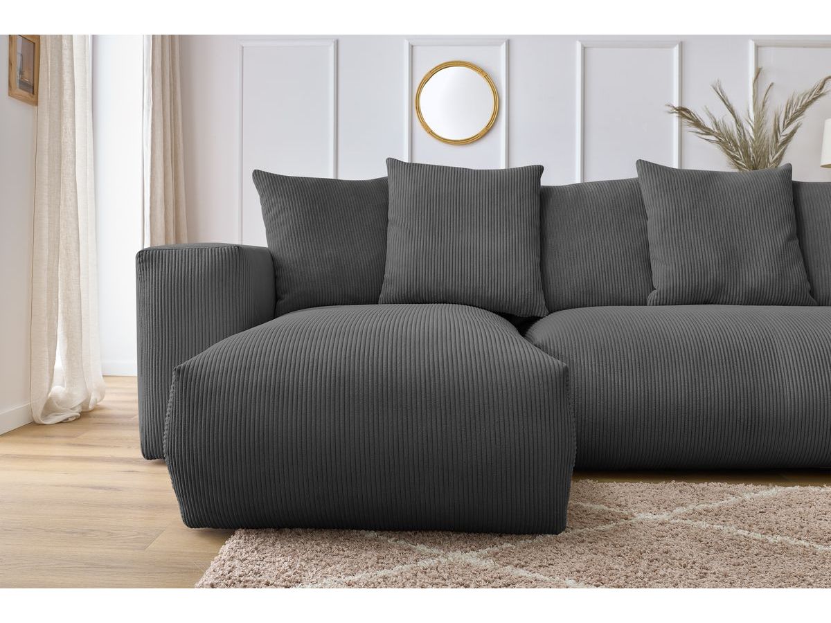 Bobochic Voltaire Wohnlandschaft 356 × 214 cm Cordsamt Dunkelgrau Ecke links