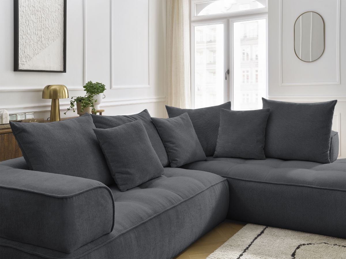 Bobochic Whesley Ecksofa Stoff Dunkelgrau Ecke rechts