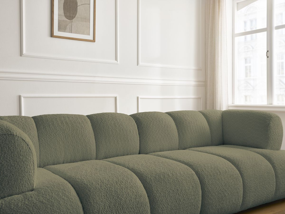 Bobochic Pamira Sofa 3-Sitzer mit Pouf Bouclé-Stoff Grün