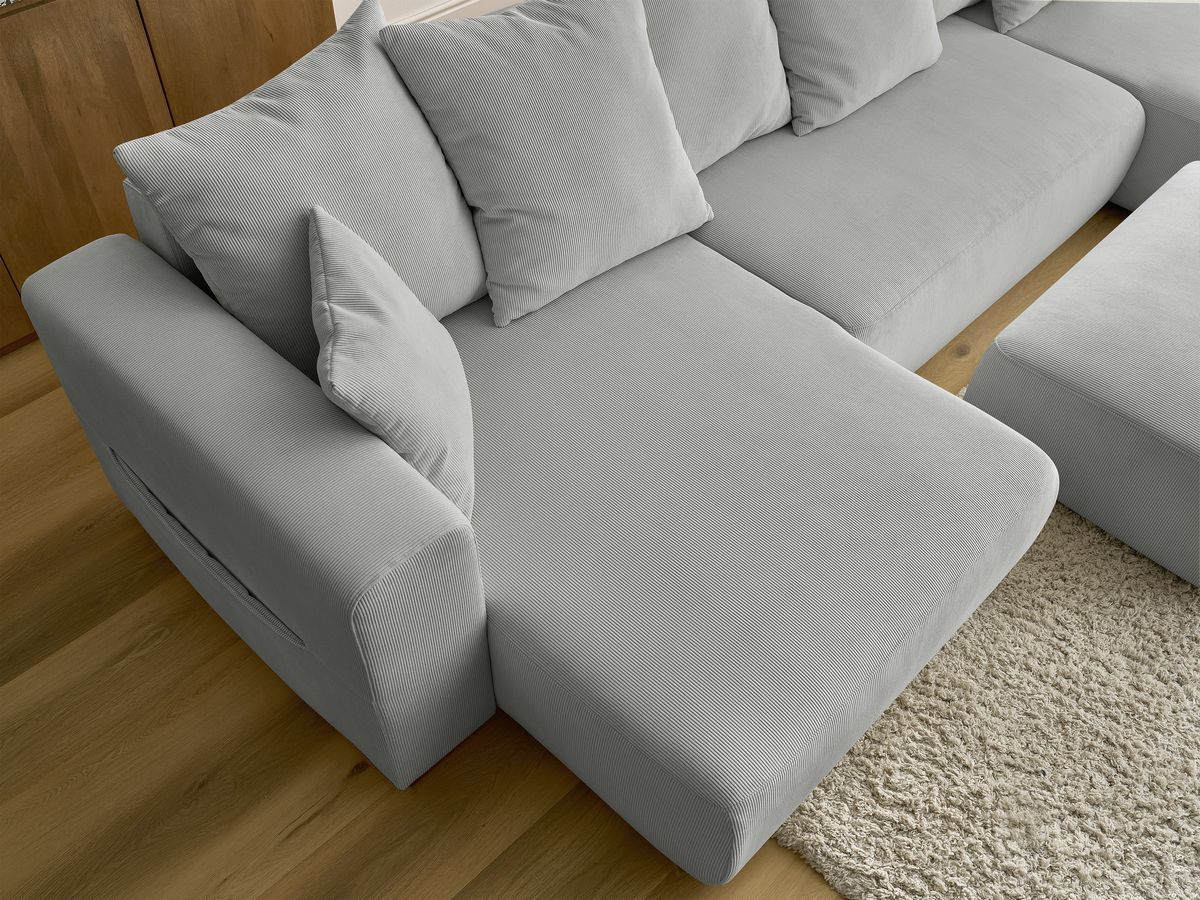 Bobochic Sidonie Wohnlandschaft mit Pouf Cordsamt Hellgrau