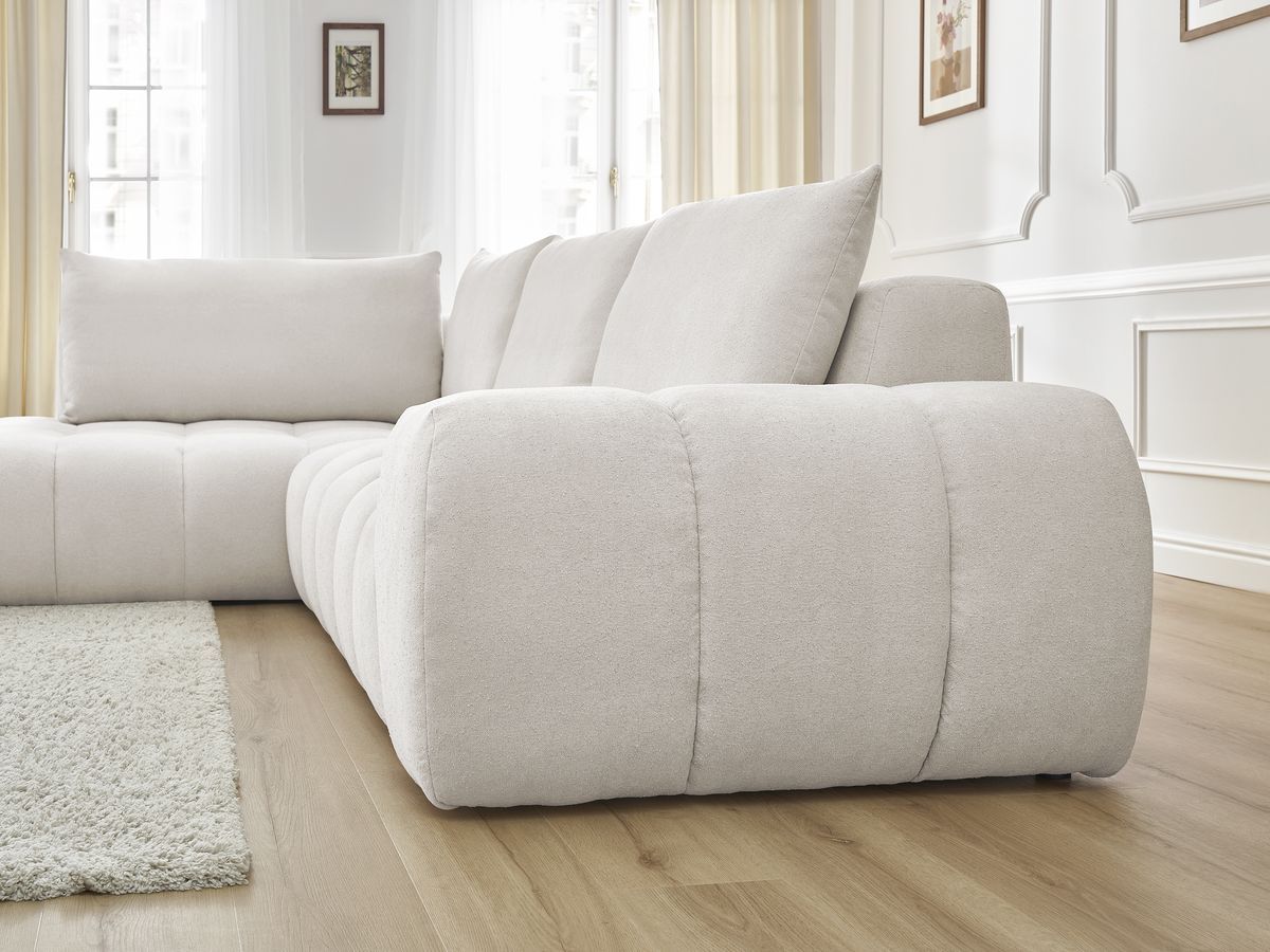 Bobochic Everest Ecksofa, 4 Kissen Strukturstoff Weiß Ecke links