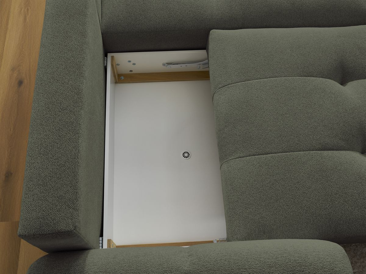 Bobochic Roxelane Ecksofa mit Schlaffunktion und Bettkasten und Pouf 258 × 150 cm Melange-Stoff Grün Ecke rechts