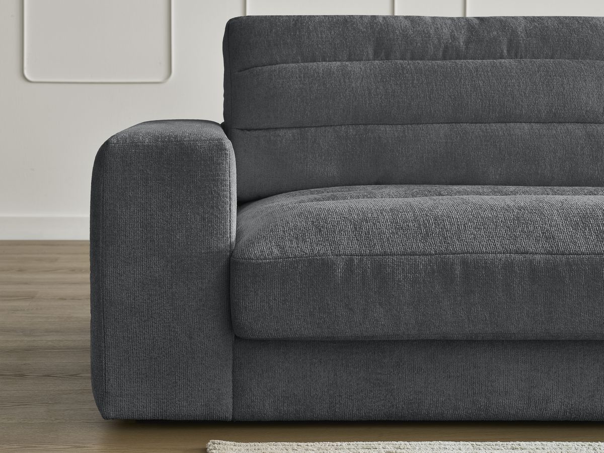 Bobochic Sierra Ecksofa mit Pouf Strukturstoff Dunkelgrau Ecke rechts