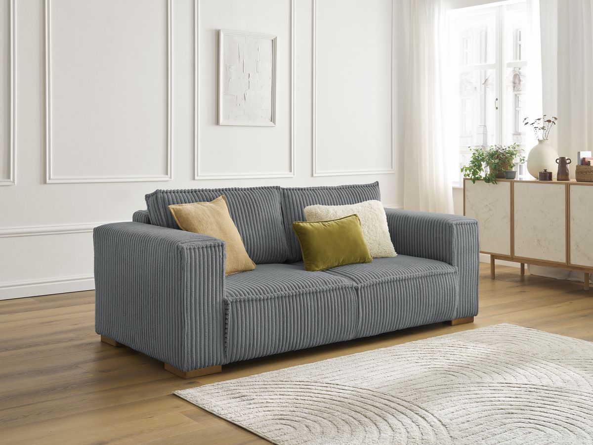 Bobochic Chelsea Sofa 2-Sitzer Breitcord weich Dunkelgrau