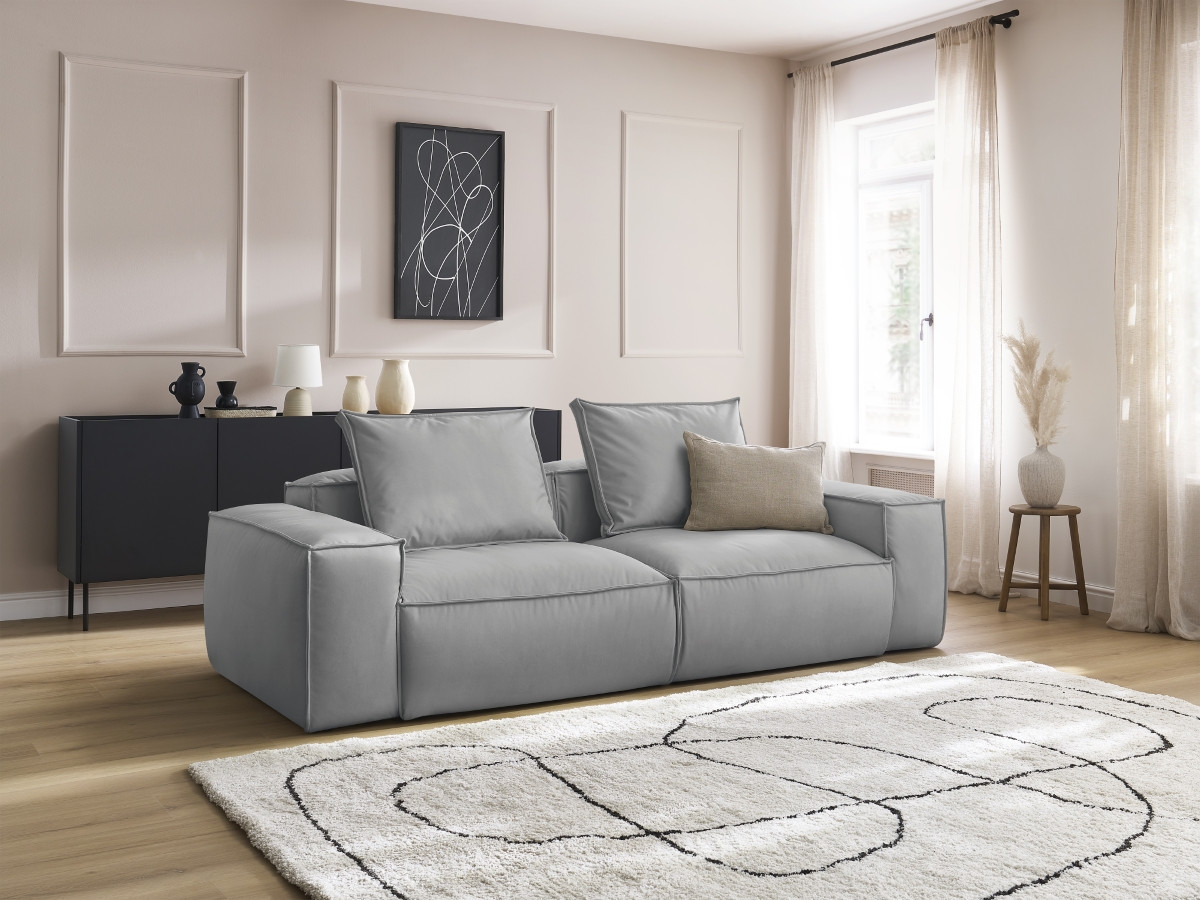 Bobochic Boheme Sofa 3-Sitzer Kunstleder Hellgrau