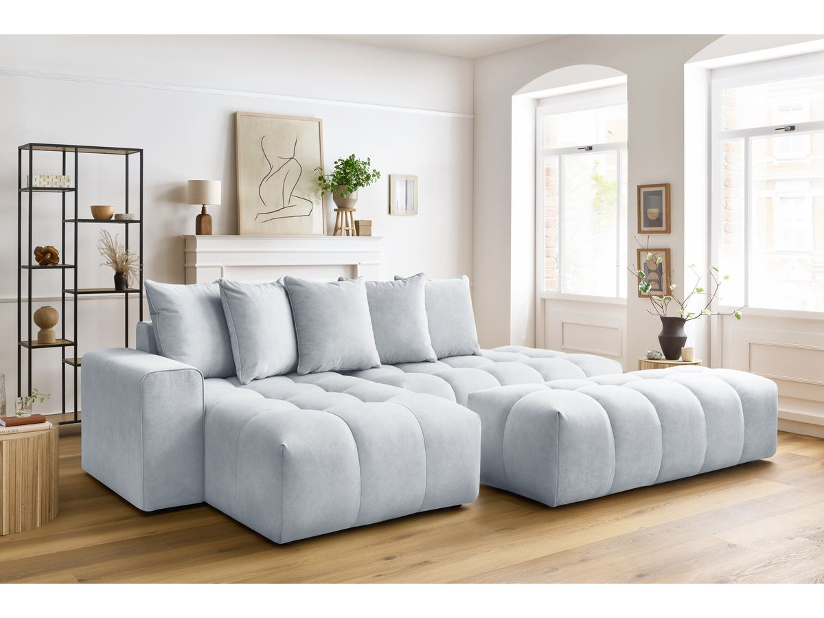 Bobochic Mont-blanc Ecksofa mit Pouf Samt Hellgrau Ecke links