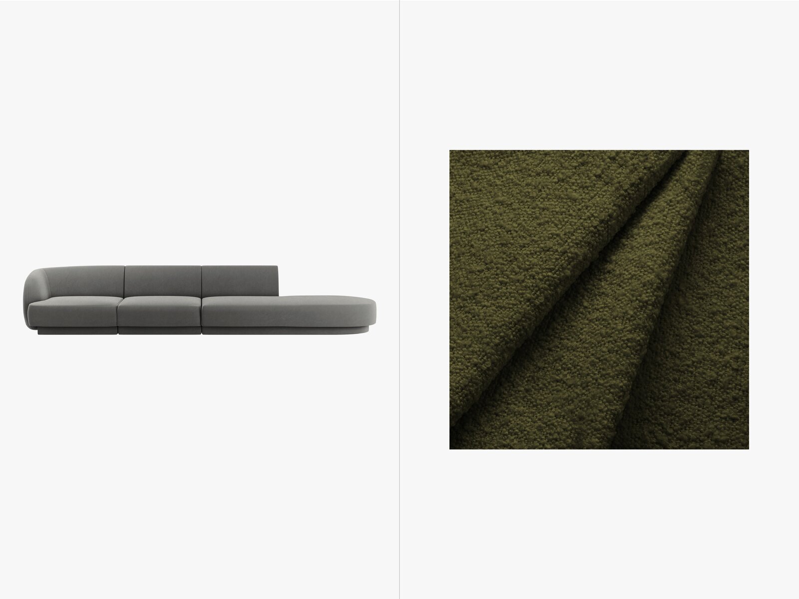 Micadoni Sofa Miley 4-Sitzer Rechts Boucle Baloo Dunkel-Olivgrün