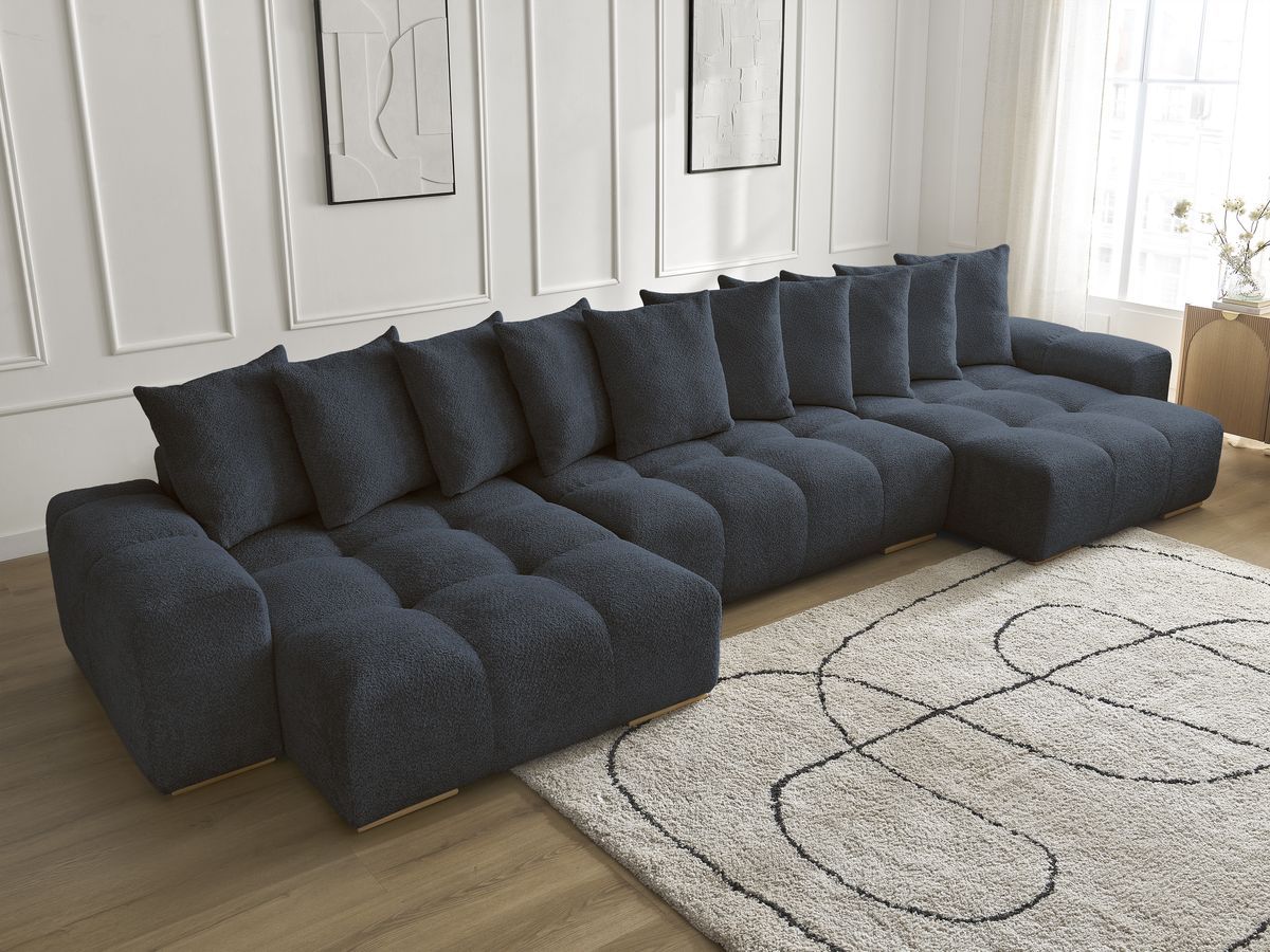 Bobochic Anakin Wohnlandschaft, 10 Kissen Bouclé-Stoff Dunkelblau