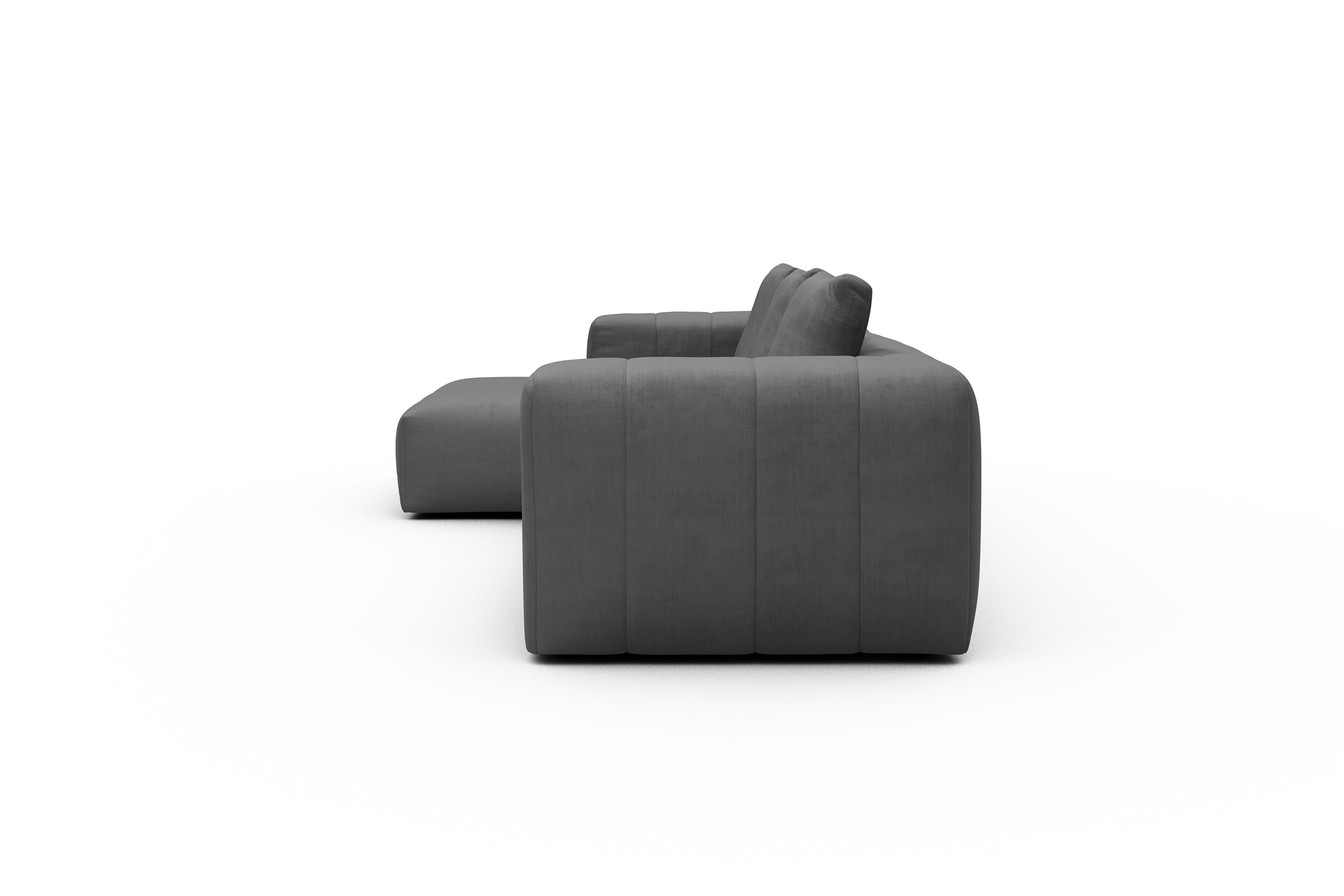 Ecksofa Hugo 2,5-Sitzer Armlehne rechts mit Chaiselongue Cordufine-Grey