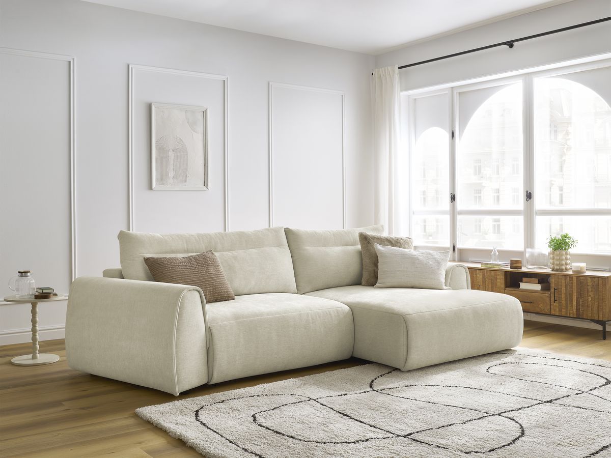Bobochic Aden Ecksofa 293 × 152 cm Stoff Beige Ecke rechts