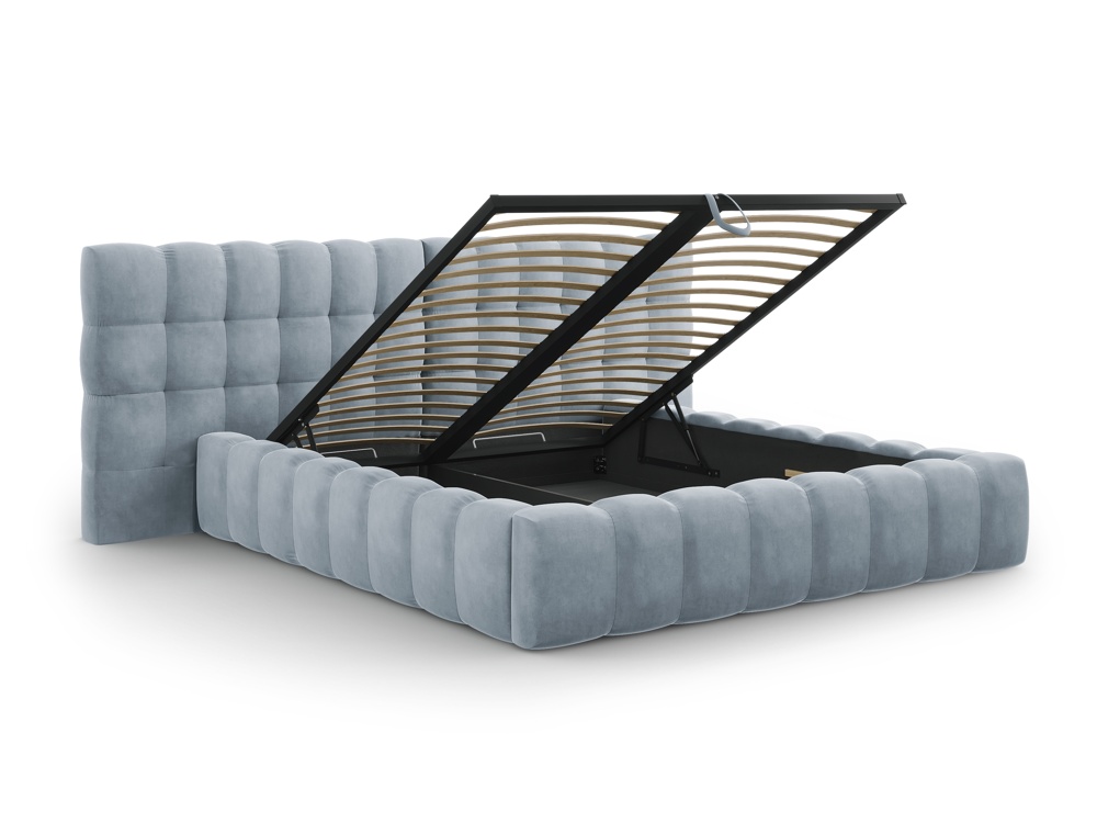 Cosmopolitan Design Stauraumbett mit doppeltem Kopfteil Bali 180x200 Samt Bluvel Hellblau