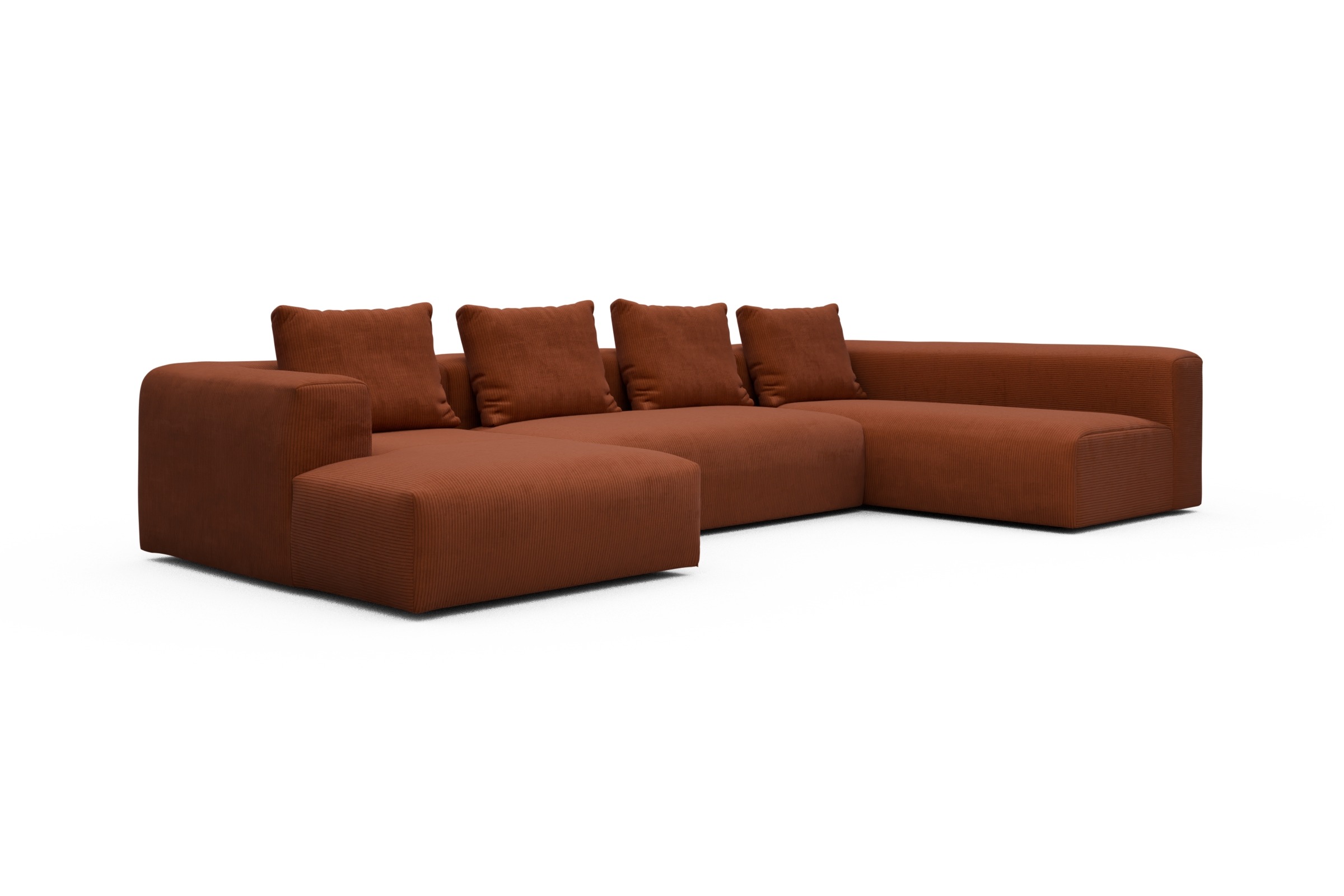 Wohnlandschaft Fred Chaiselongue links mit 2-Sitzer und lange Armlehne rechts Corduroy-Burnt-Orange