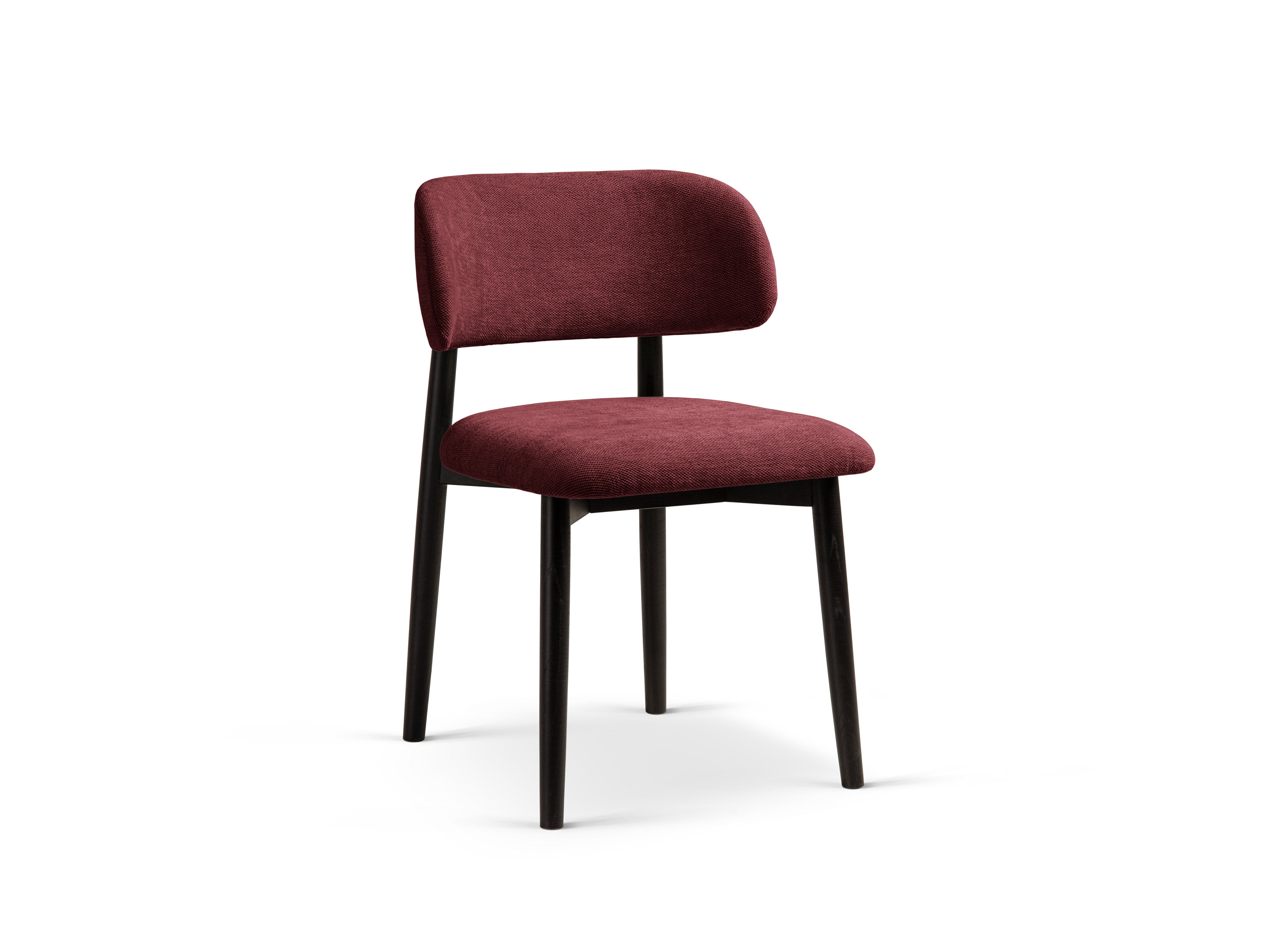Micadoni Stuhl Evan Chenille Rebel Bordeaux Schwarzes Buchenholz