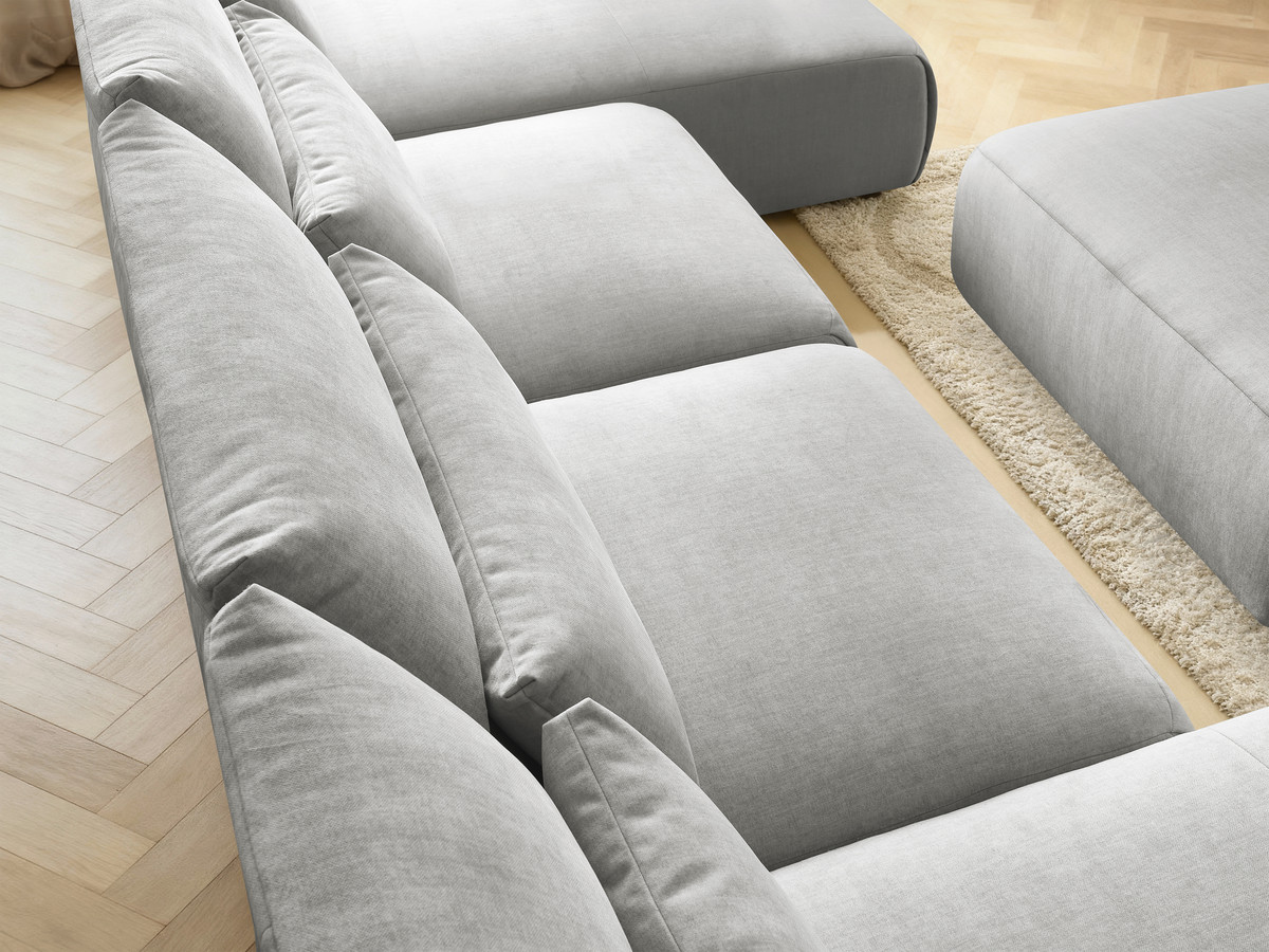 Bobochic Jana Wohnlandschaft mit großem Pouf Samt Hellgrau