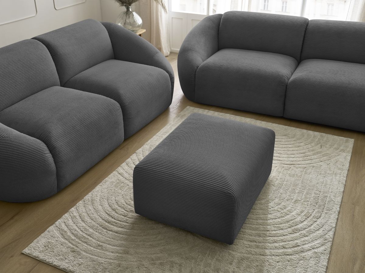 Bobochic Tina Sofa 6-Sitzer mit Pouf Cordsamt Dunkelgrau