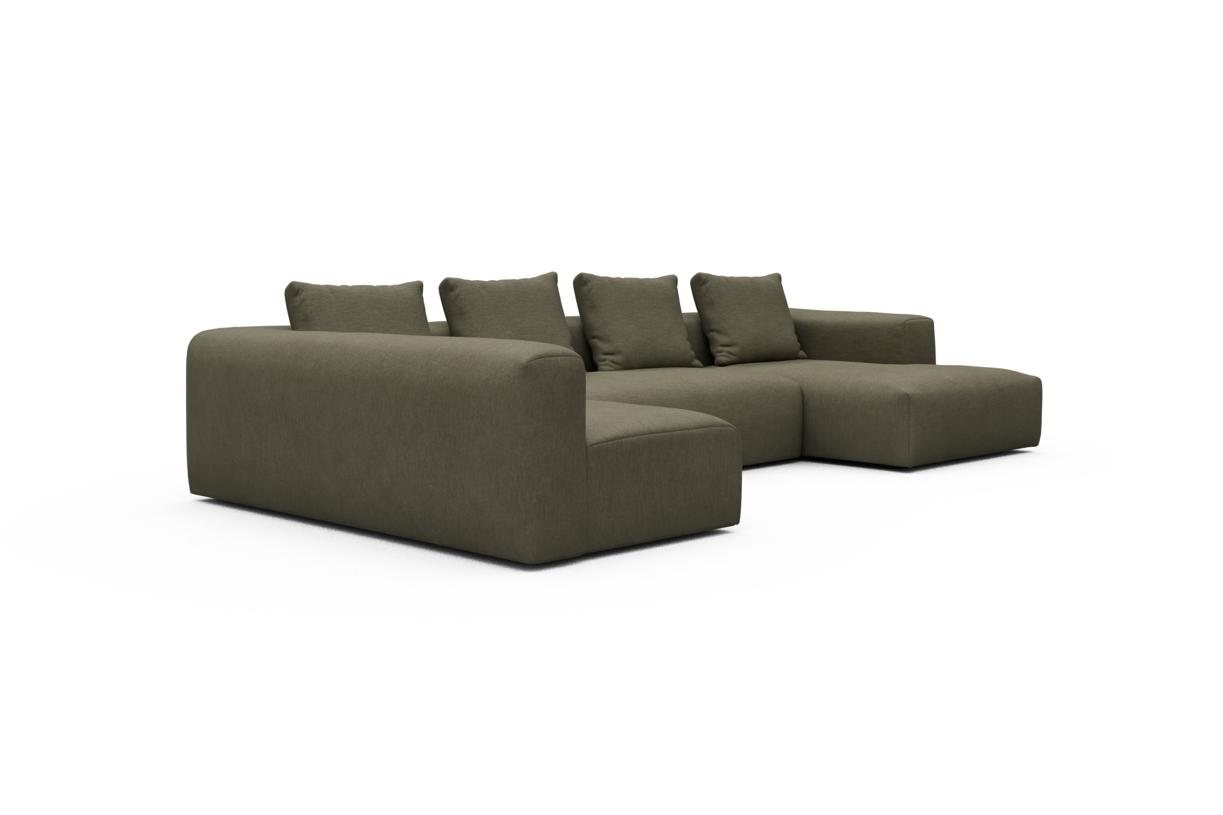 Wohnlandschaft Fred Chaiselongue rechts mit 2-Sitzer und lange Armlehne links Vivus-Dusty-Olive