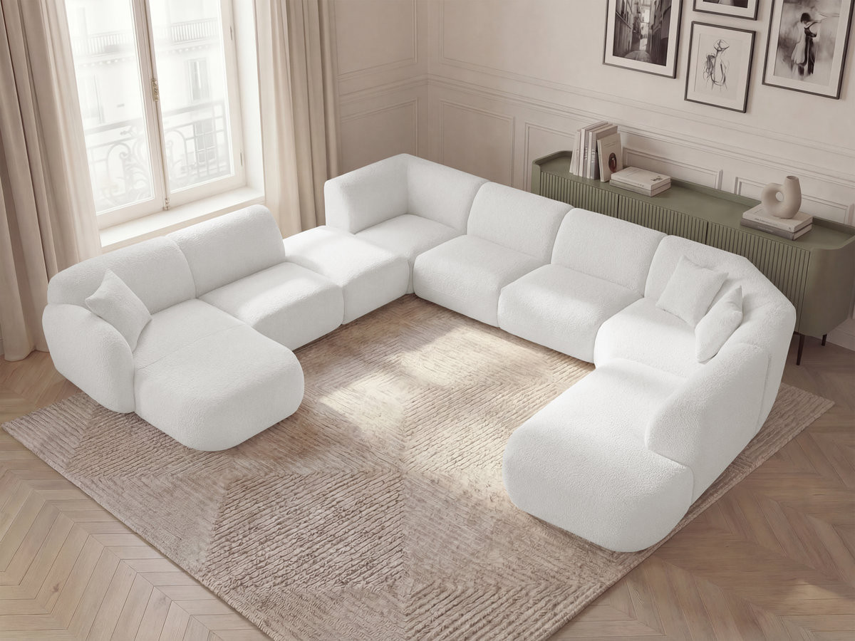Bobochic Anda Wohnlandschaft mit Pouf 396 × 357 cm Chenille Weiß Ecke links