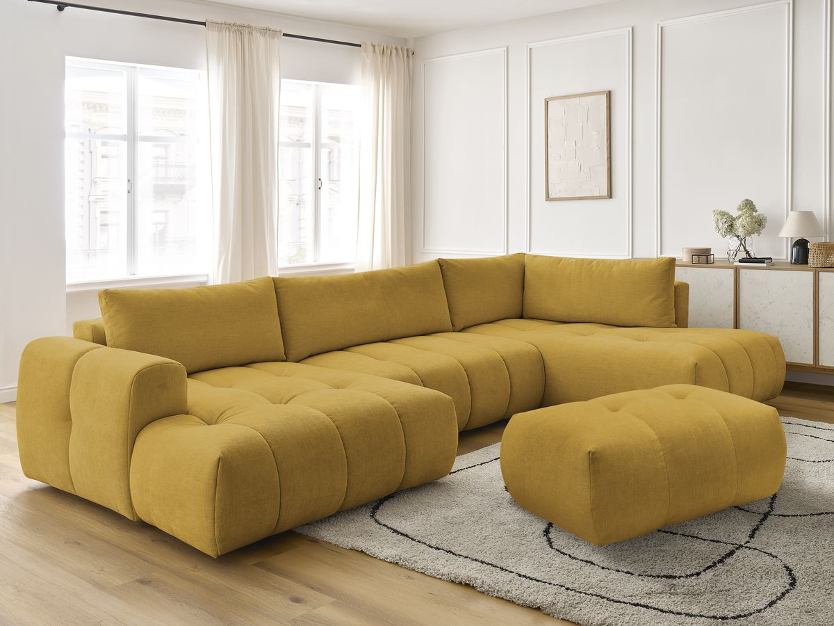 Bobochic Fuji Wohnlandschaft mit Pouf Stoff Gelb Ecke links