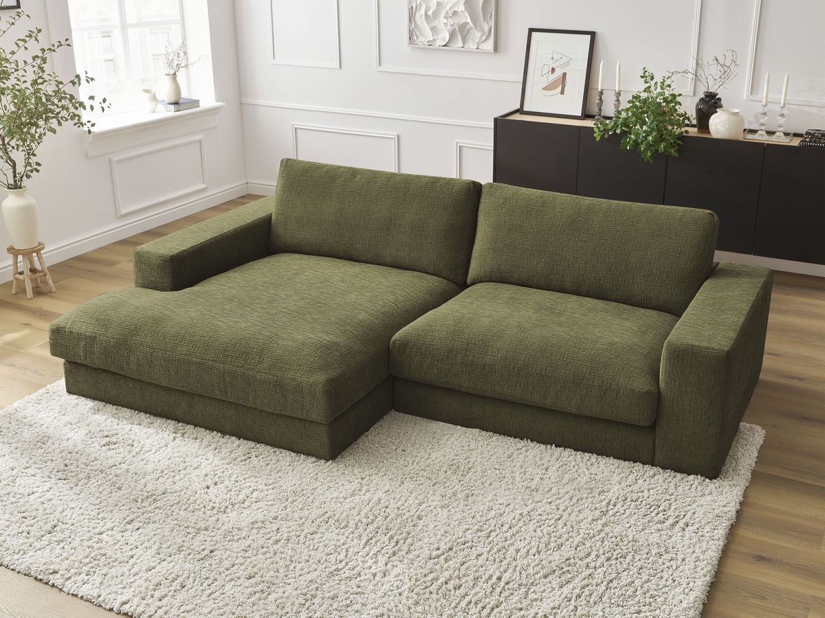 Bobochic Leonard Ecksofa 274 × 159 cm Strukturstoff Grün Ecke links