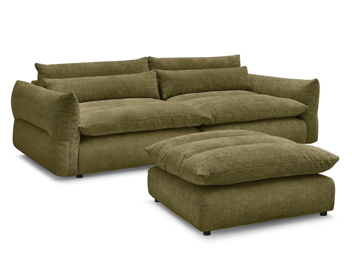 Bobochic Neil Sofa 3-Sitzer mit Pouf Strukturstoff Grün