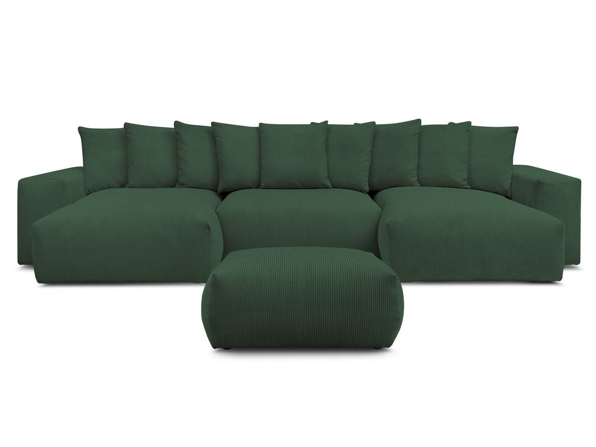 Bobochic Voltaire Wohnlandschaft mit Pouf 420 × 174 cm, Liegefläche 135 × 345 cm Cordsamt Grün