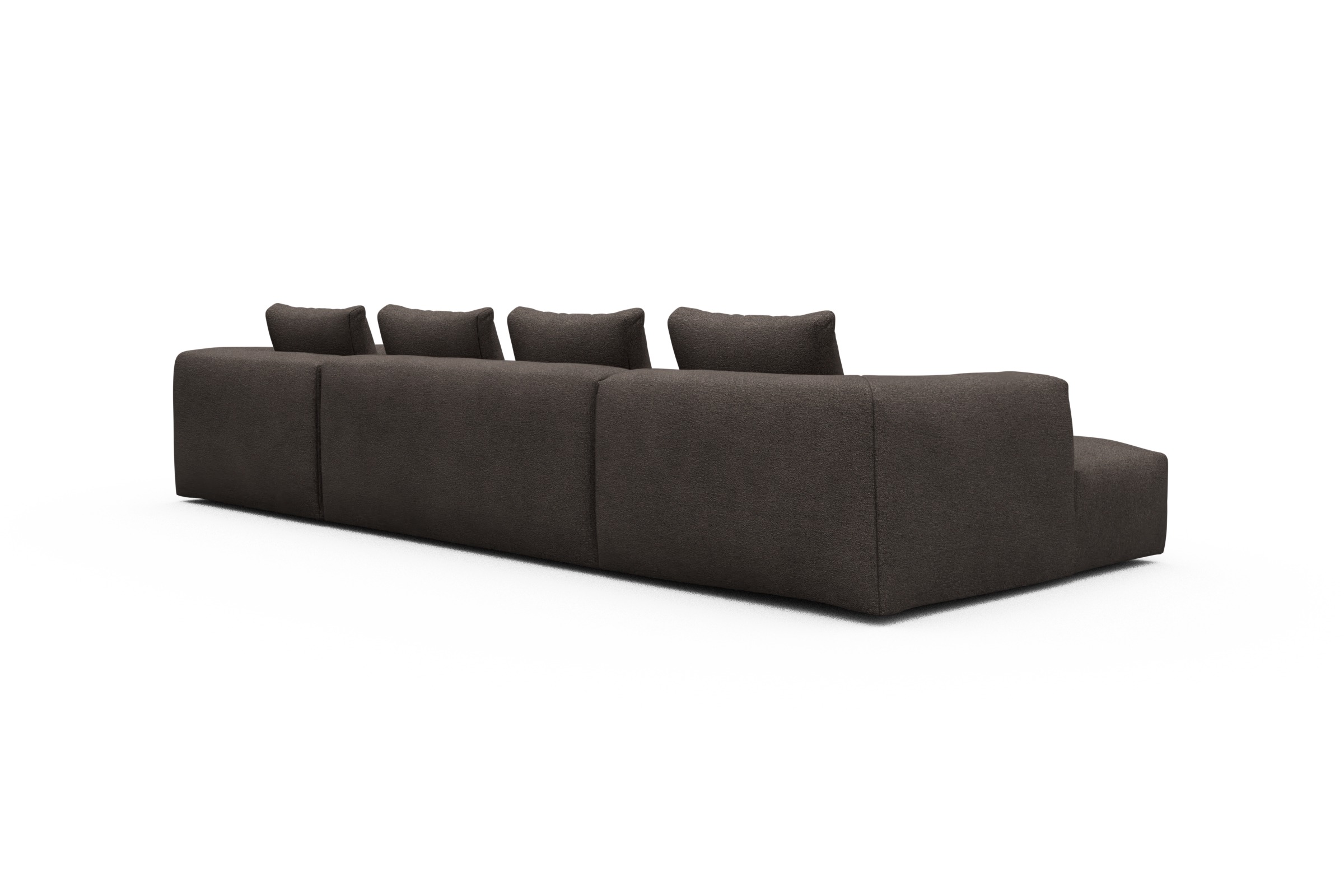 Wohnlandschaft Fred Relax-Ecke rechts mit 2-Sitzer und Chaiselongue links Boucle-Taupe