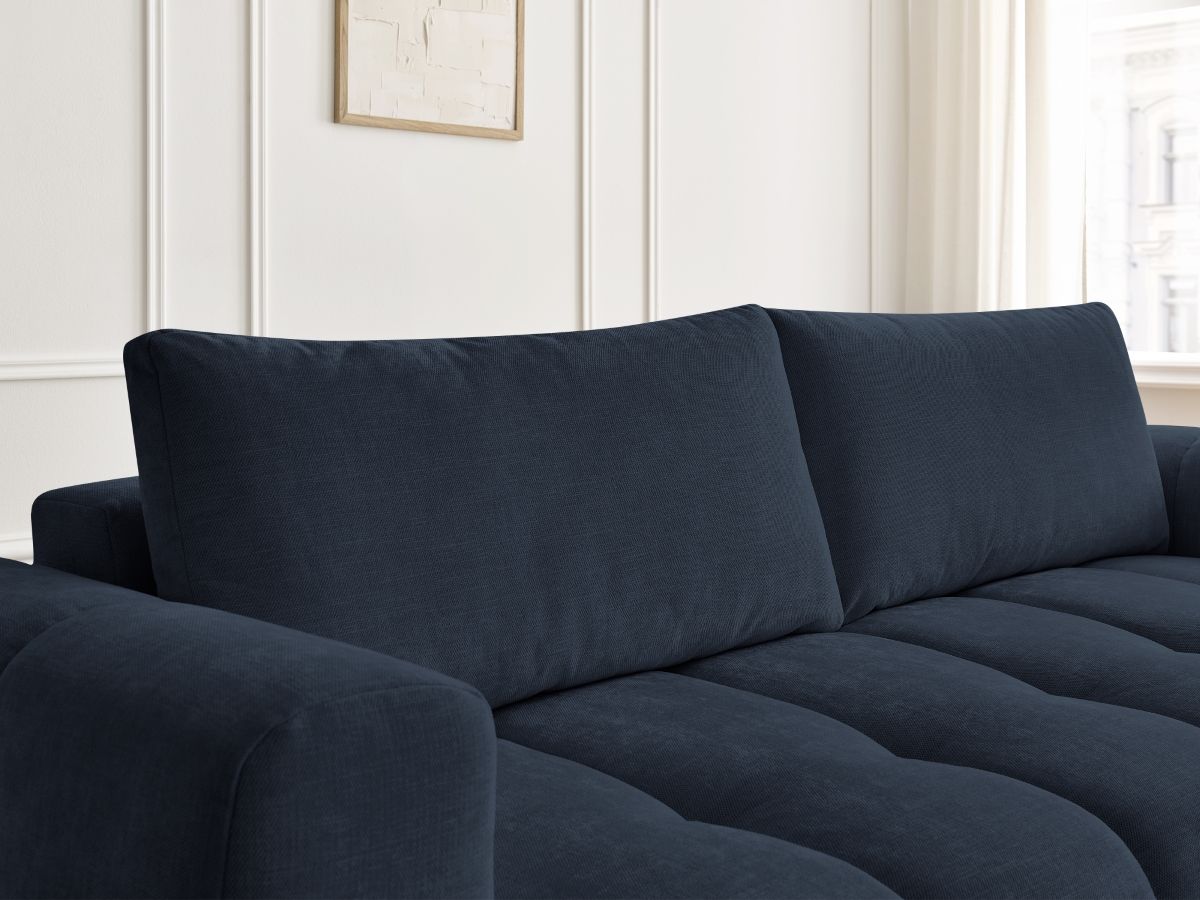 Bobochic Fuji Schlafsofa 3-Sitzer mit Bettkasten und Pouf Stoff Dunkelblau