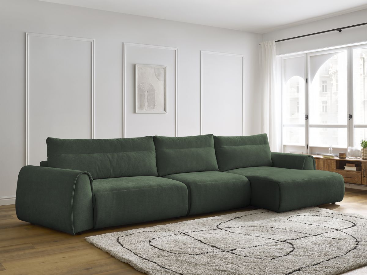 Bobochic Aden Ecksofa 386 × 152 cm Stoff Grün Ecke rechts